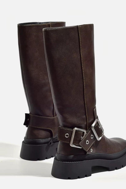 Damen Bikerstiefel Robust Reitstiefel Schwarz