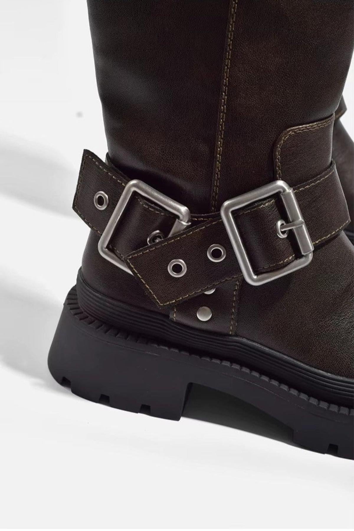 Damen Bikerstiefel Robust Reitstiefel Schwarz