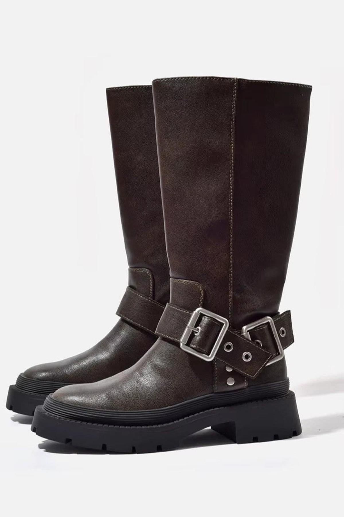 Damen Bikerstiefel Robust Reitstiefel Schwarz - BerlinGlamour