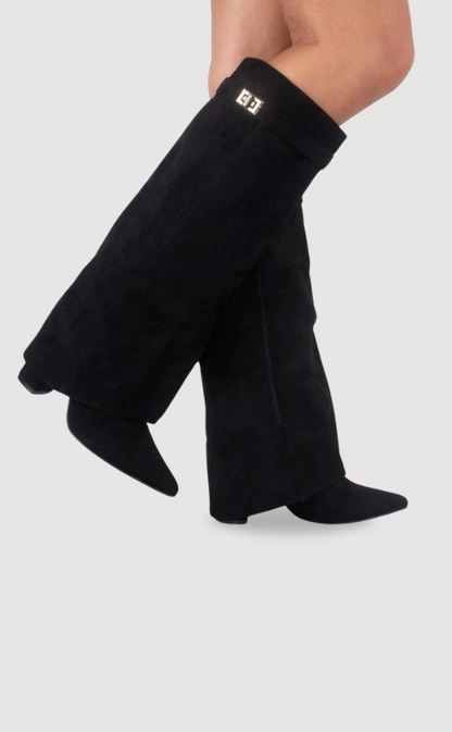 Damen Stiefel Wildleder Spitze Absatz Knielang