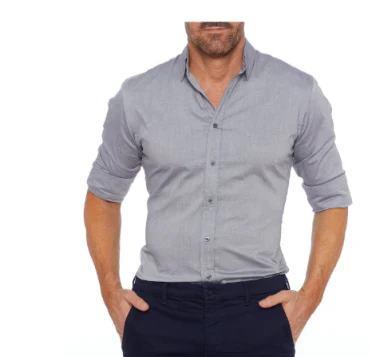 Knopfleiste-Hemd – Herrenhemd mit Kragen, langen Ärmeln und Reißverschluss-Grau-S-Chaps Herrenmode