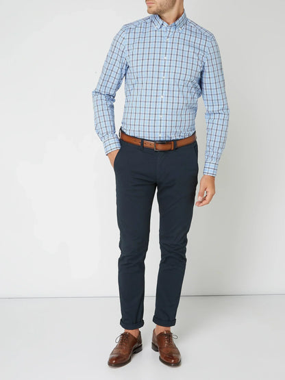 Knopfleiste-Hemd – Herrenhemd mit Kragen und langen Ärmeln mit Karomuster-Chaps Herrenmode