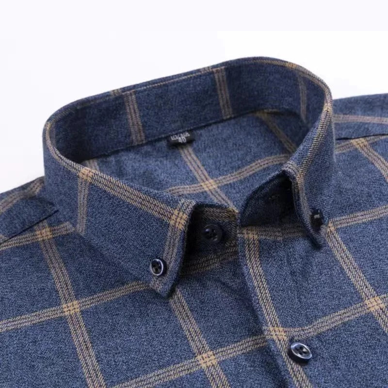Knopfleiste-Hemd – Herrenhemd mit Kragen und langen Ärmeln mit Karomuster-Chaps Herrenmode