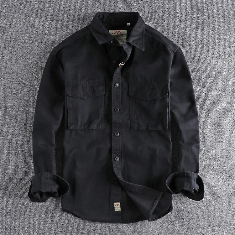 Knopfleiste-Hemd – Lässig – Praktische Taschen – Cargo-Hemd – Herrenhemd-Schwarz-M-Chaps Herrenmode