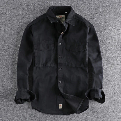 Knopfleiste-Hemd – Lässig – Praktische Taschen – Cargo-Hemd – Herrenhemd-Schwarz-M-Chaps Herrenmode