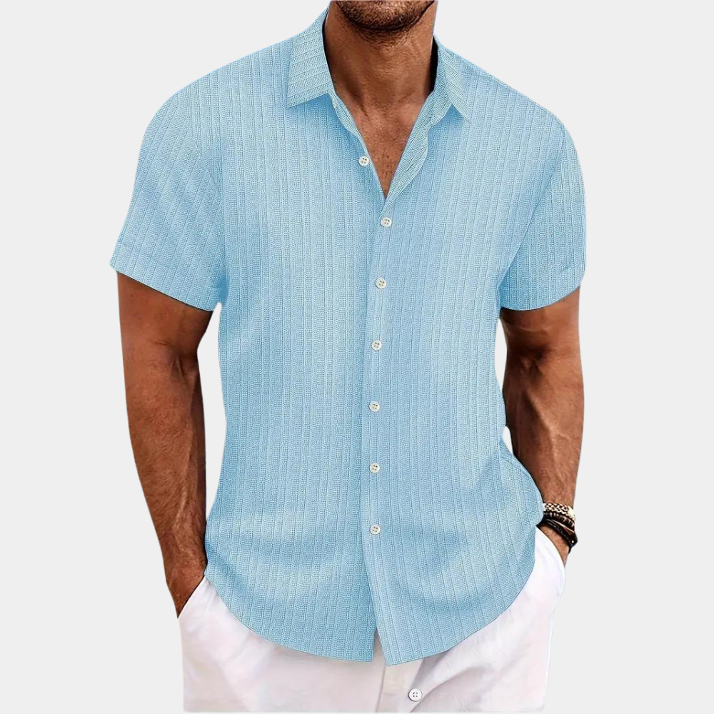 Knopfleiste | Leicht | Mit Kragen | Kurzarmhemd | Sommerkleidung für Männer-Hellblau-S-Chaps Herrenmode