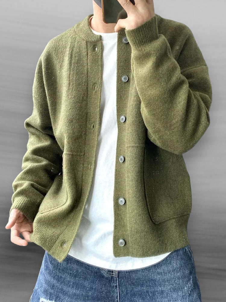 Knopfleiste-Strickjacke – lockere Passform – Taschen – Strickjacke – Herren-Strickmode-Grün-M-Chaps Herrenmode