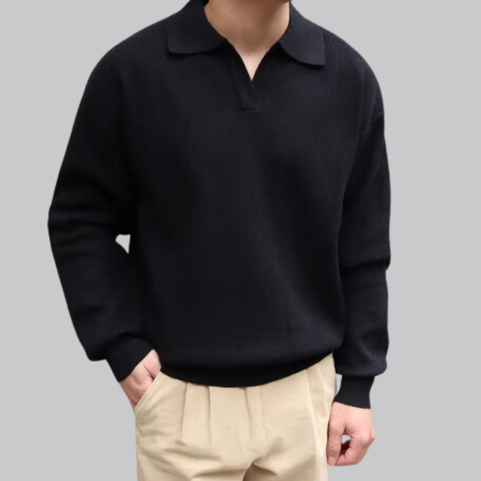 Knopfloses Langarm-Poloshirt 1