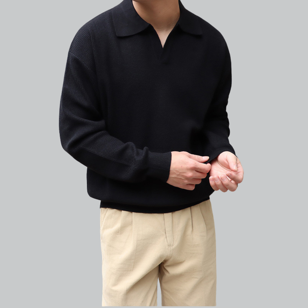 Knopfloses Langarm-Poloshirt 2