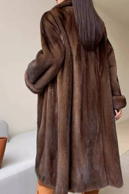 Damen Kunstpelzjacke Lang Offen Vorderseite Weich - BerlinGlamour
