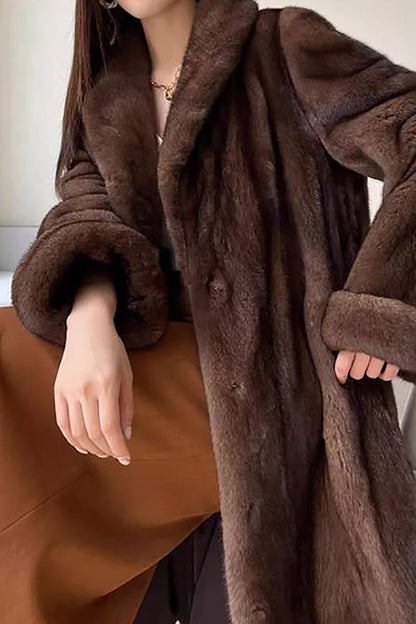 Damen Kunstpelzjacke Lang Offen Vorderseite Weich