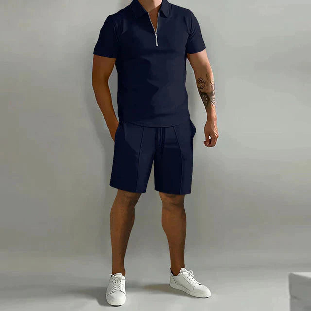 Koordinationsset | Zweiteiler | Kurzarm | Shorts-Set | Herrenbekleidung-Marineblau-S-Chaps Herrenmode