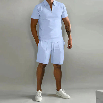 Koordinationsset | Zweiteiler | Kurzarm | Shorts-Set | Herrenbekleidung-Weiß-S-Chaps Herrenmode