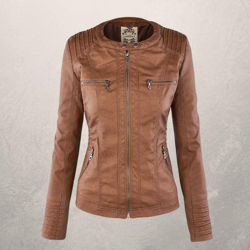 Lederjacke Damen Slim Fit Kapuzenjacke Schwarz