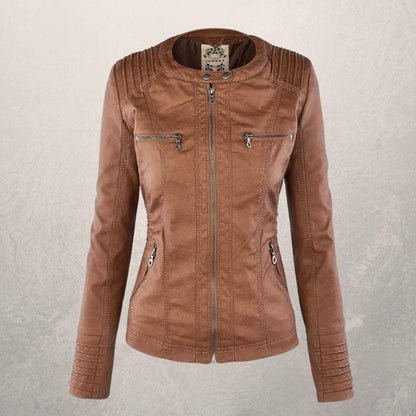 Lederjacke Damen Slim Fit Kapuzenjacke Schwarz
