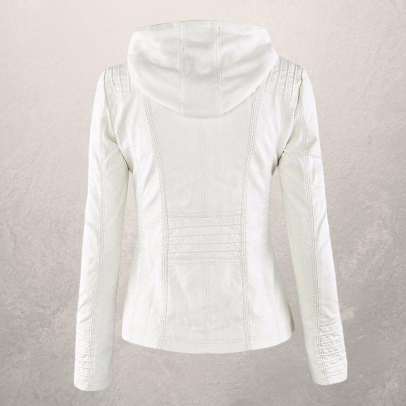 Lederjacke Damen Slim Fit Kapuzenjacke Schwarz