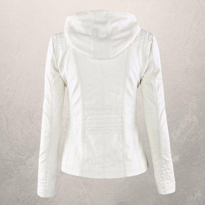 Lederjacke Damen Slim Fit Kapuzenjacke Schwarz