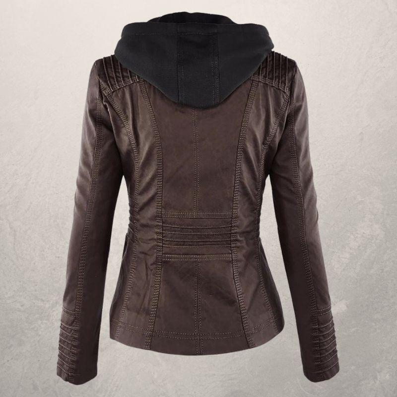 Lederjacke Damen Slim Fit Kapuzenjacke Schwarz