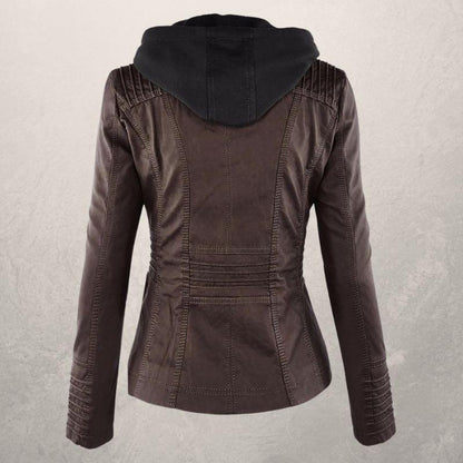 Lederjacke Damen Slim Fit Kapuzenjacke Schwarz