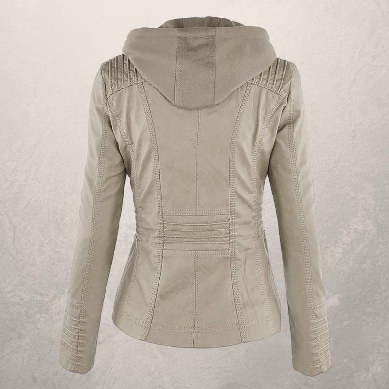 Lederjacke Damen Slim Fit Kapuzenjacke Schwarz
