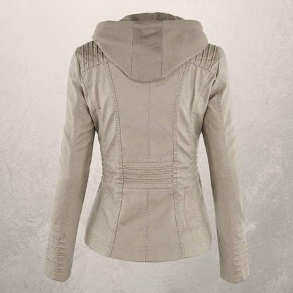 Lederjacke Damen Slim Fit Kapuzenjacke Schwarz