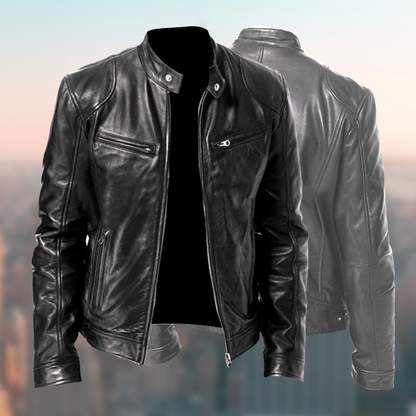 Lederjacke Herren Elegante Ledermantel Schwarz