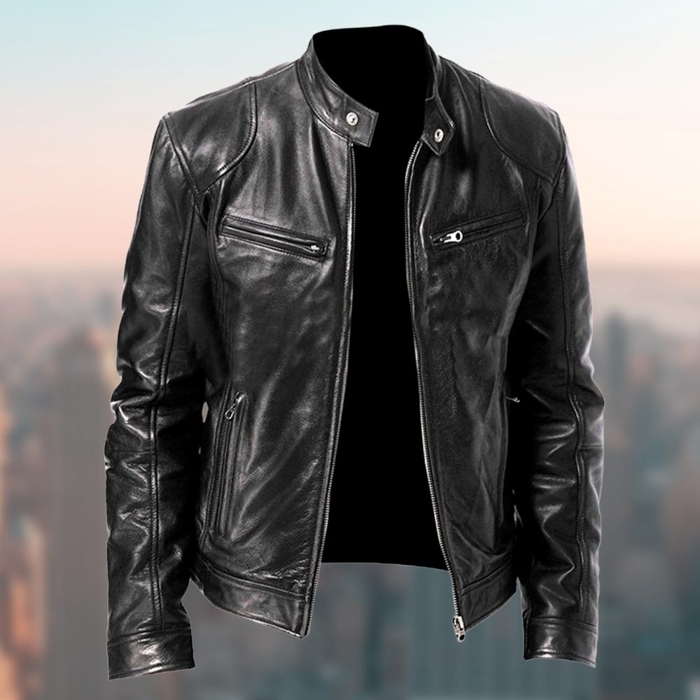 Lederjacke Herren Elegante Ledermantel Schwarz - BerlinGlamour