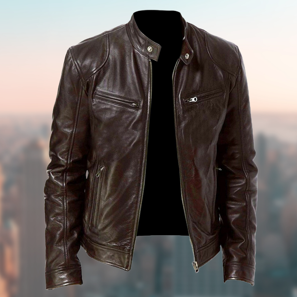 Lederjacke Herren Elegante Ledermantel Schwarz