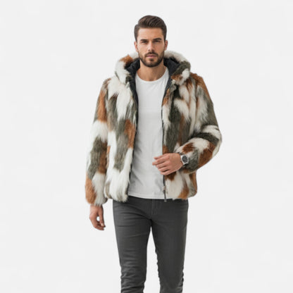 Herren Kunstfelljacke Winter Mantel mit Kapuze Schwarz - BerlinGlamour