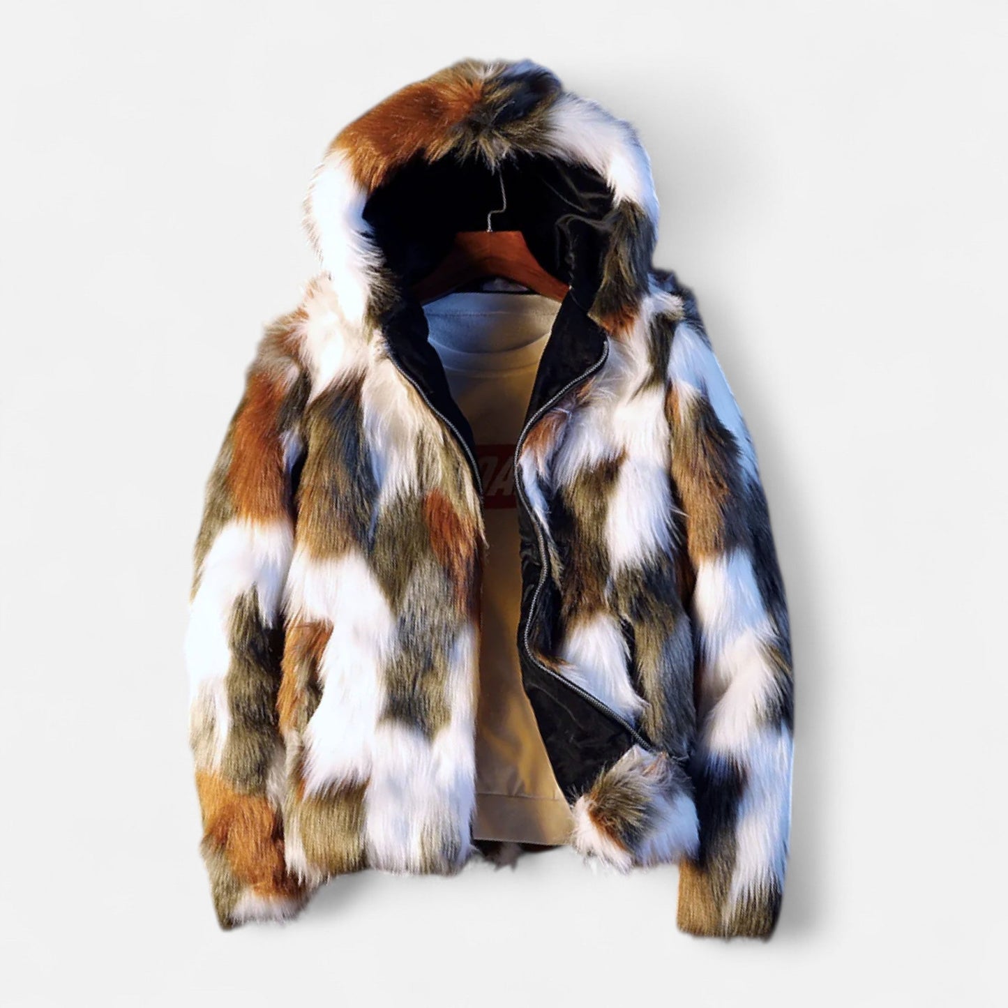Kunstfelljacke – Herren-Pelzmantel mit Kapuze für den Winter-Grün-M-Chaps Herrenmode