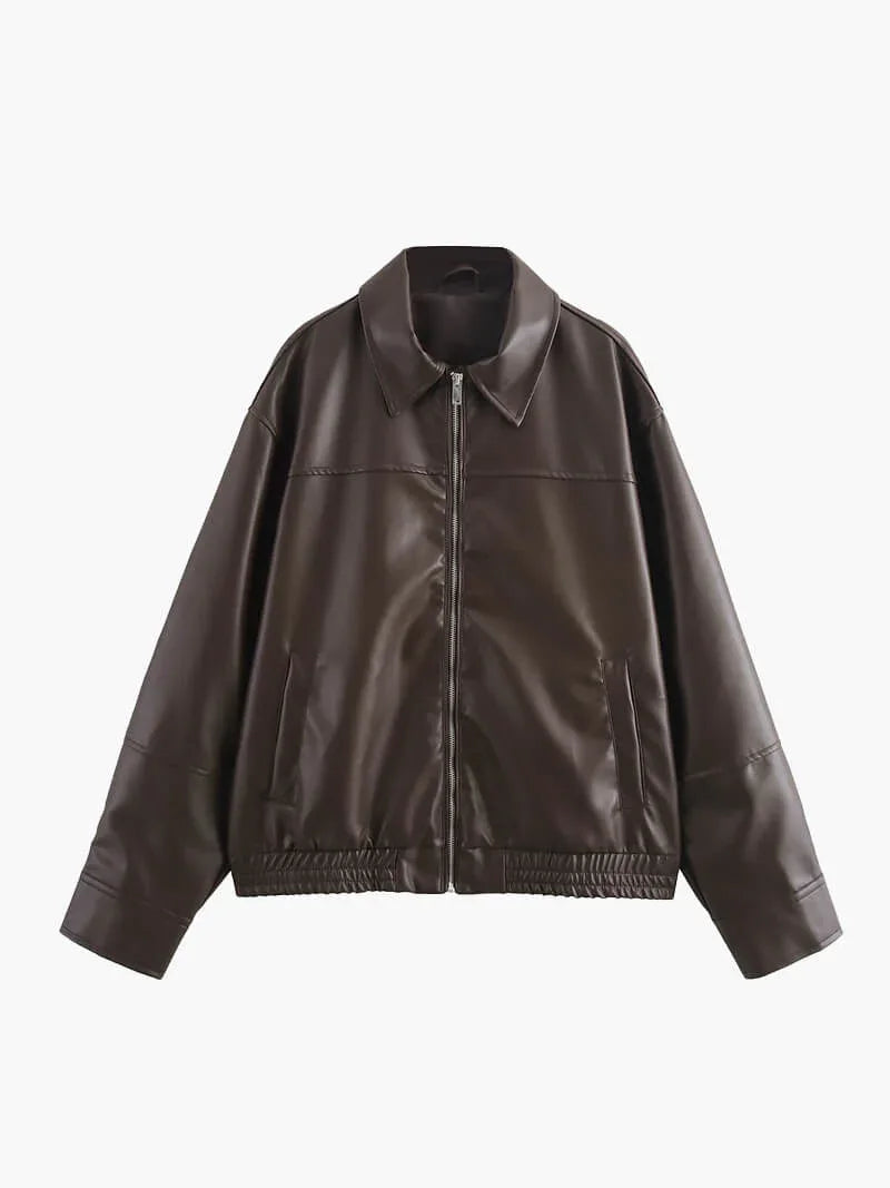 Kunstleder Reißverschlussjacke für Damen 0