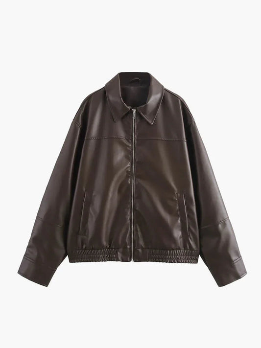 Kunstleder Reißverschlussjacke für Damen 0