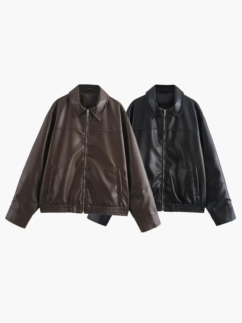 Kunstleder Reißverschlussjacke für Damen 2