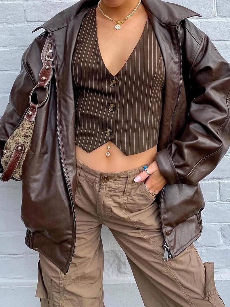 Kunstleder Reißverschlussjacke für Damen 4