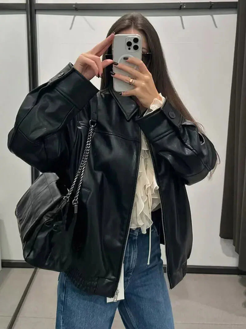 Kunstleder Reißverschlussjacke für Damen 5
