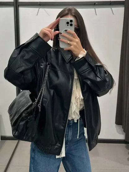 Kunstleder Reißverschlussjacke für Damen 5