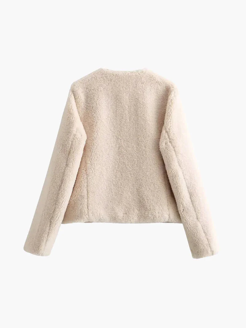 Kunstpelz-Teddyjacke mit Knebelverschluss für Damen 1