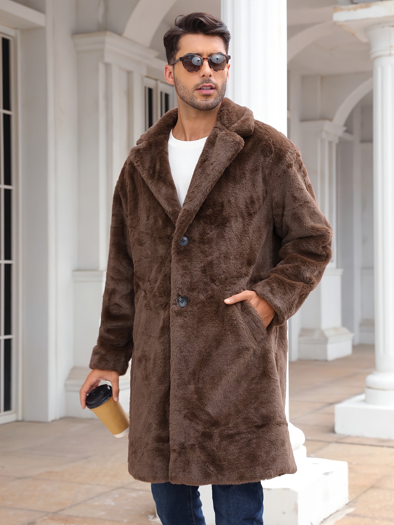 Kunstpelzmantel Männer Flauschig Mittellang Winter - BerlinGlamour