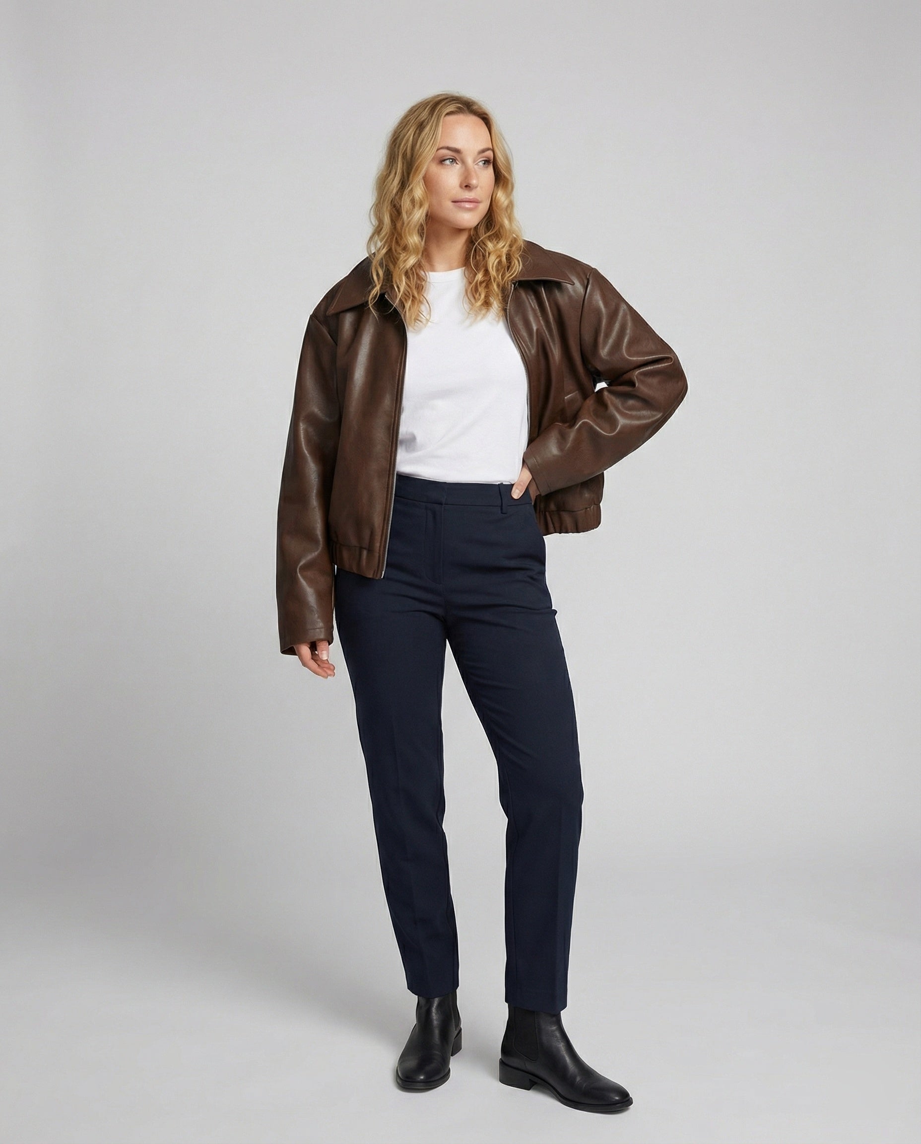 Vegan Lederjacke Fliegerstyle Kurz Schnitt - BerlinGlamour