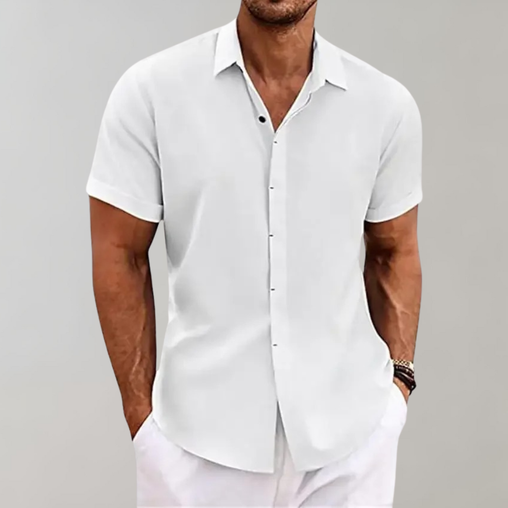 Kurzarmhemd | Leinen | Button-Up | Polohemd | Herrenhemd-Weiß-S-Chaps Herrenmode