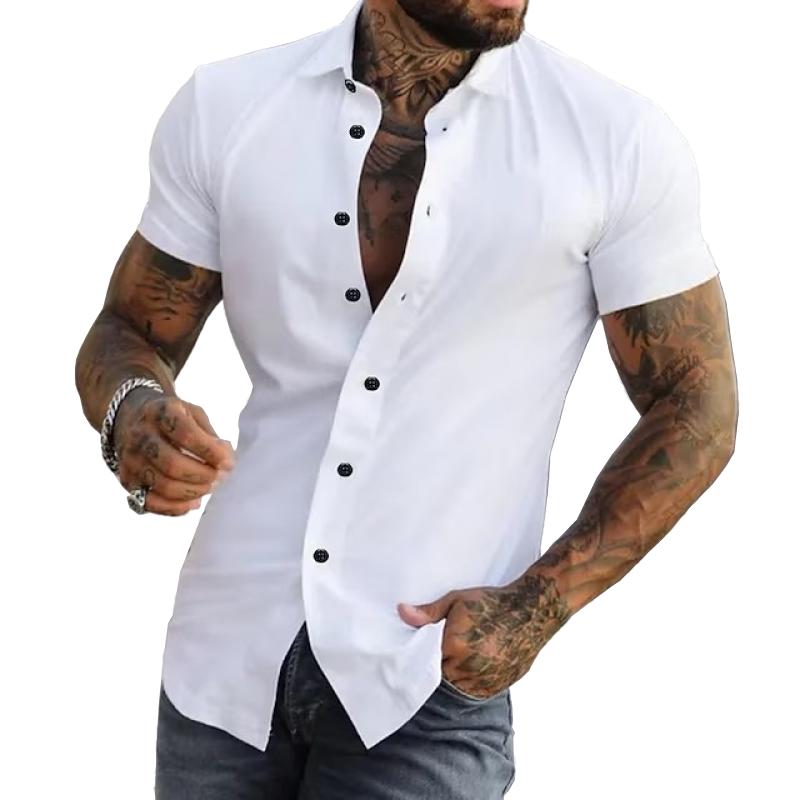 Herrenhemd Slim Fit Kurzarm Knöpfe Modern - BerlinGlamour