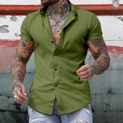 Kurzarmhemd | Modisch | Schmal geschnitten | Hemd mit Knöpfen | Herrenhemden-Grün-M-Chaps Herrenmode