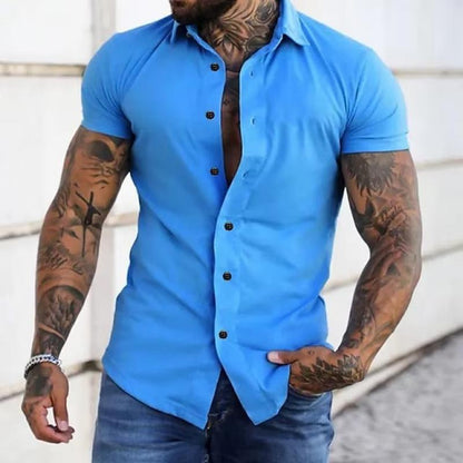 Kurzarmhemd | Modisch | Schmal geschnitten | Hemd mit Knöpfen | Herrenhemden-Königsblau-M-Chaps Herrenmode
