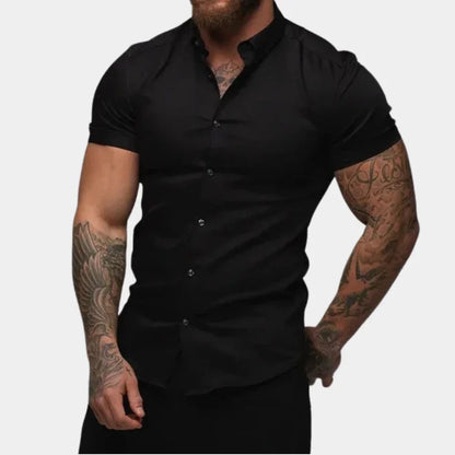 Herren Kurzarmhemd Slim Fit mit Knöpfen - BerlinGlamour
