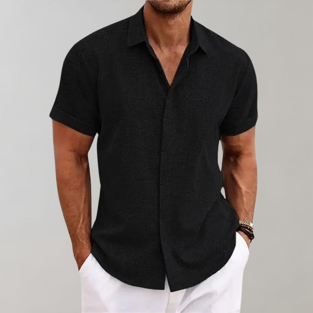 Kurzarmhemd – geknöpft – Sommer – Poloshirt – Herrenhemd-Schwarz-S-Chaps Herrenmode
