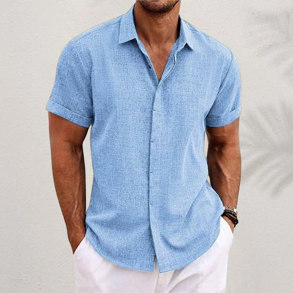 Kurzarmhemd – zum Knöpfen – Sommer – Leinenhemd – Herrenhemden-Hellblau-XS-Chaps Herrenmode