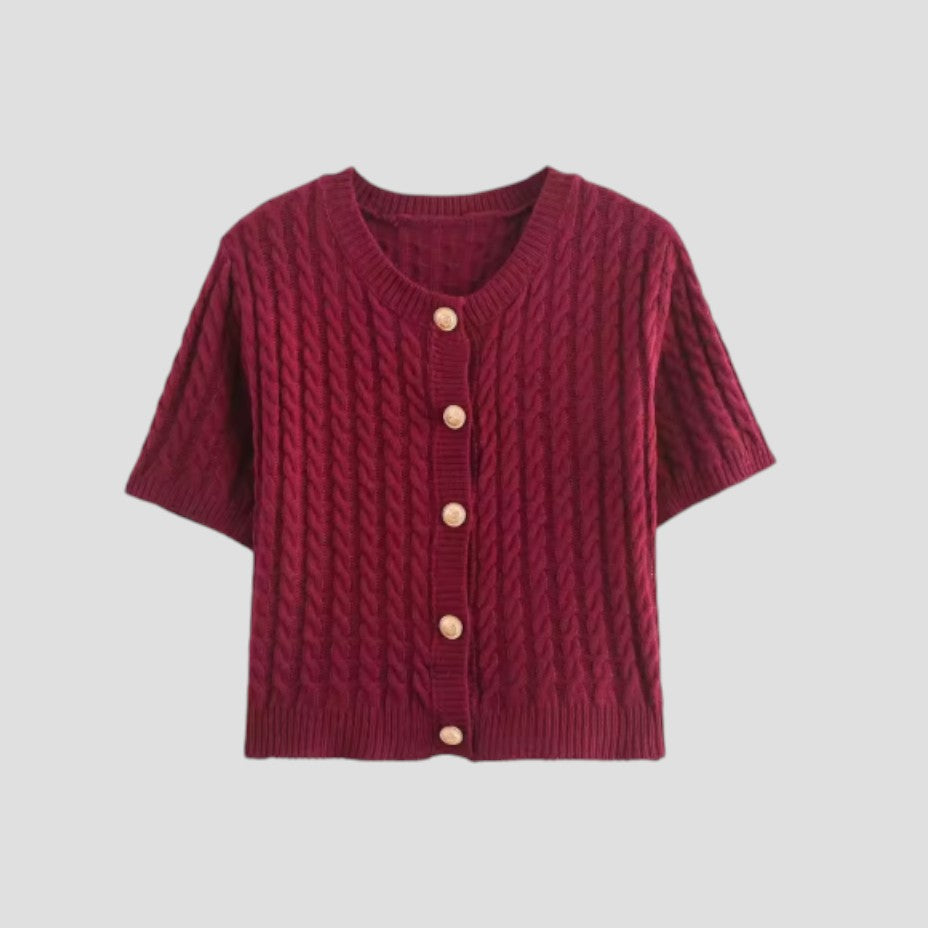 Kurzärmlige Strickjacke für Damen mit Knopfverschluss 0