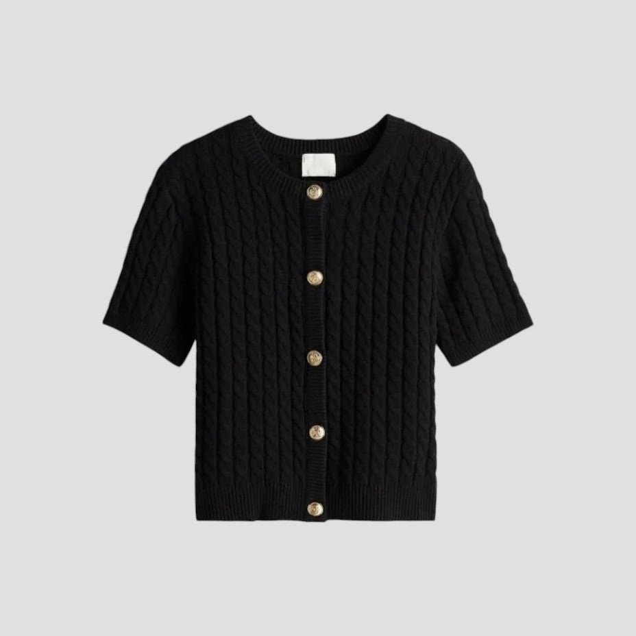 Kurzärmlige Strickjacke für Damen mit Knopfverschluss 1