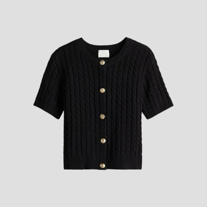 Kurzärmlige Strickjacke für Damen mit Knopfverschluss 1
