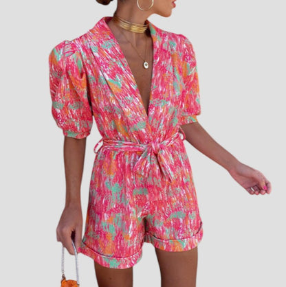 Kurzärmliger Damen-Jumpsuit mit Gürtel 3